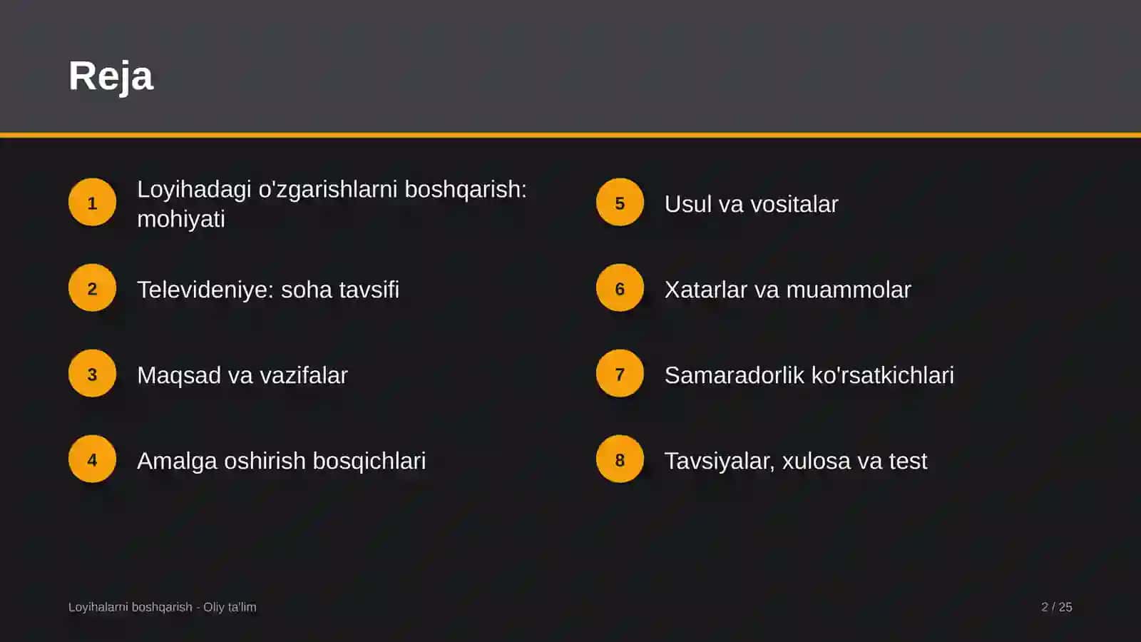 Televideniyeda loyihadagi o'zgarishlarni boshqarish 2
