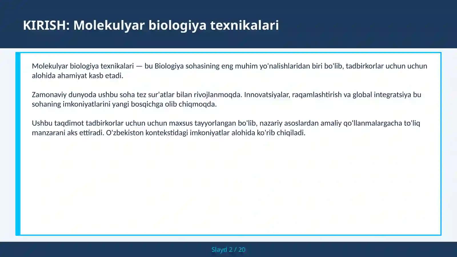 MOLEKULYAR BIOLOGIYA TEXNIKALARI 2