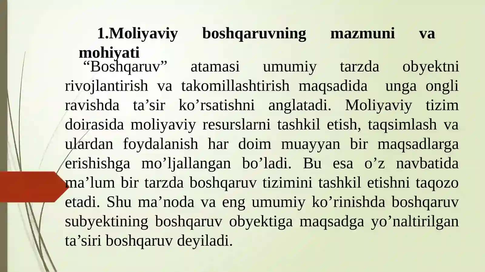 Moliyaviy boshqaruv Reja 2