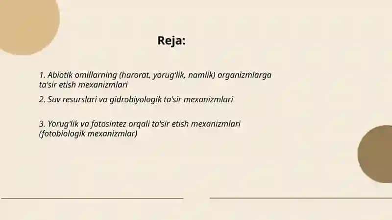 Ekologik omillarning tirik organizmlarga ta'sir etish mexanizmlari 2