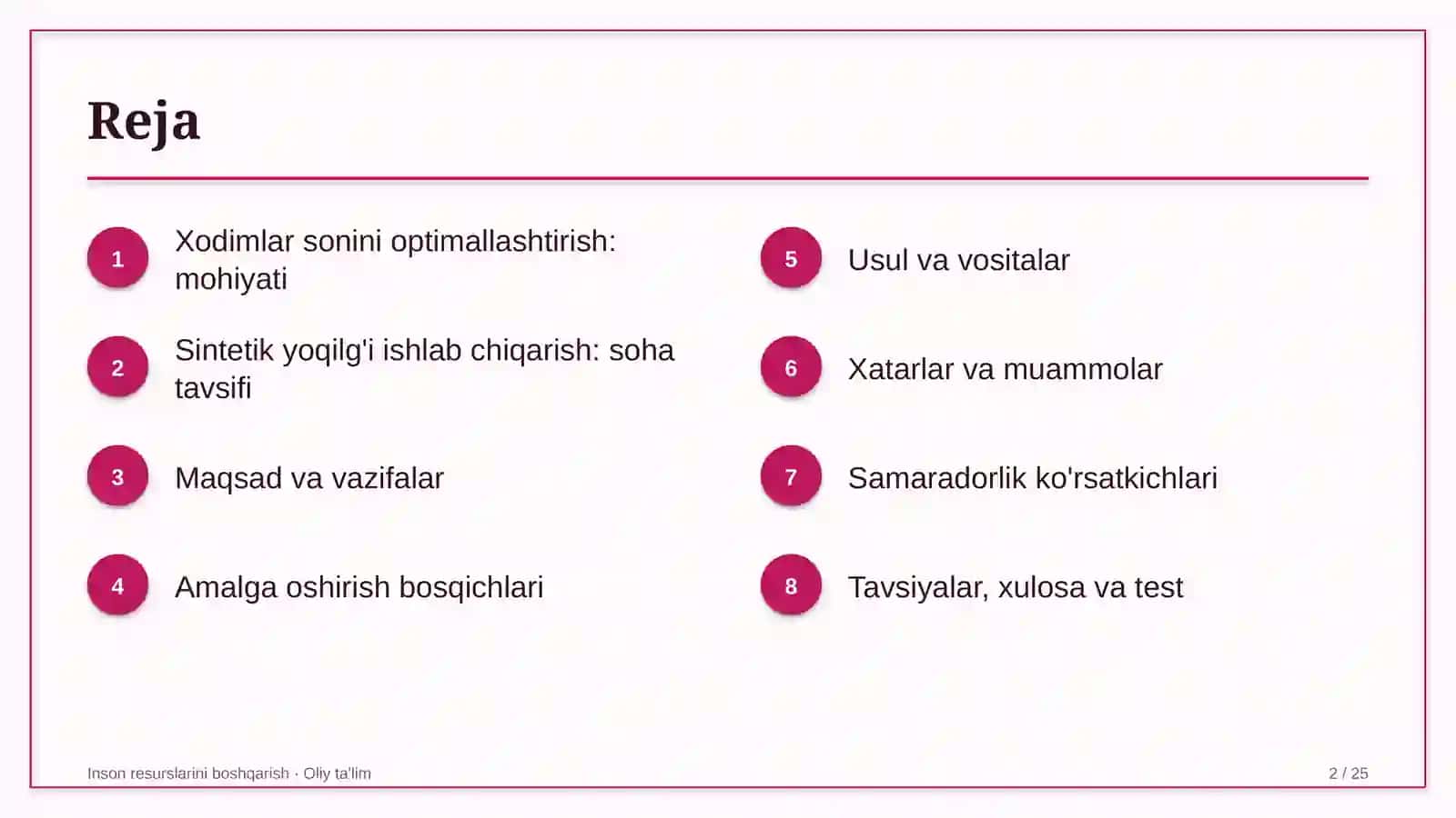 Sintetik yoqilg'i ishlab chiqarishda xodimlar sonini optimallashtirish 2