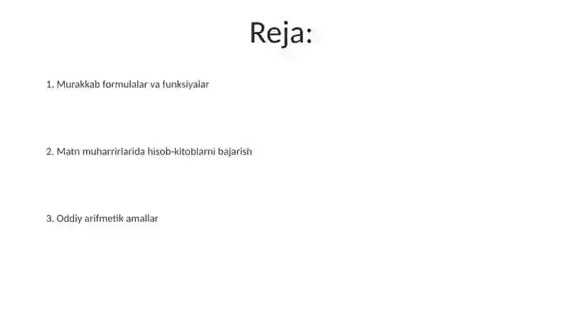 Word matn taxrirlagichida hisoblashishlarini bajarish 2