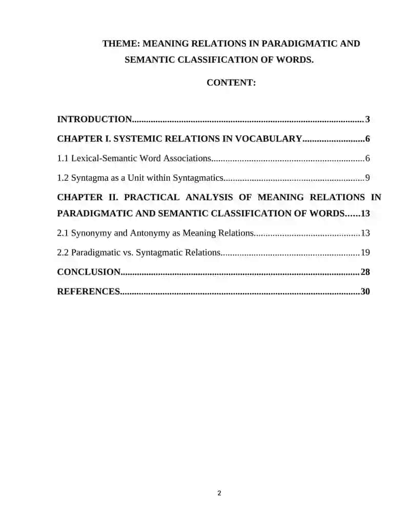 Meaning relations in paradigmatic and semantic classification of words 2