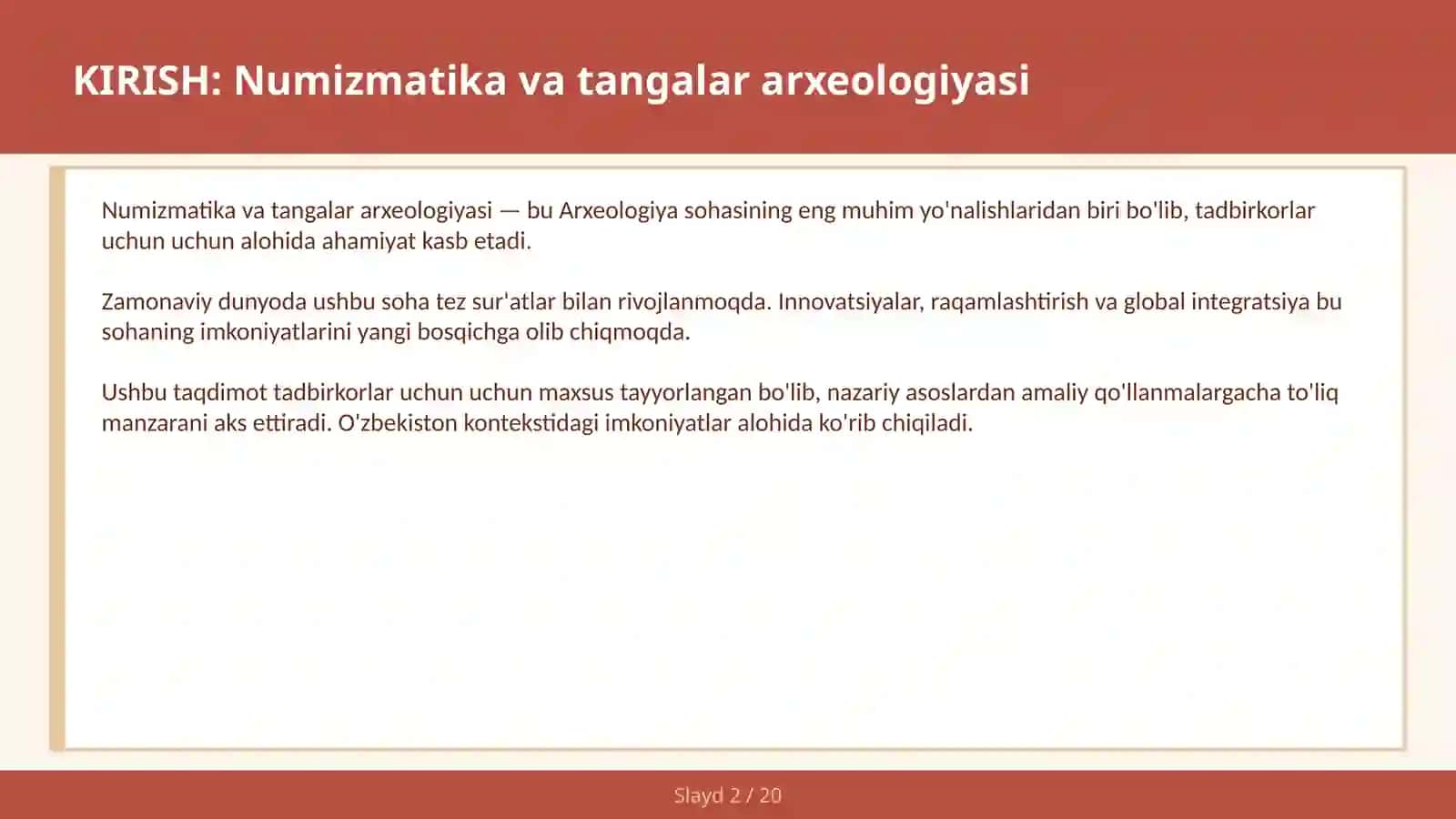 NUMIZMATIKA VA TANGALAR ARXEOLOGIYASI 2