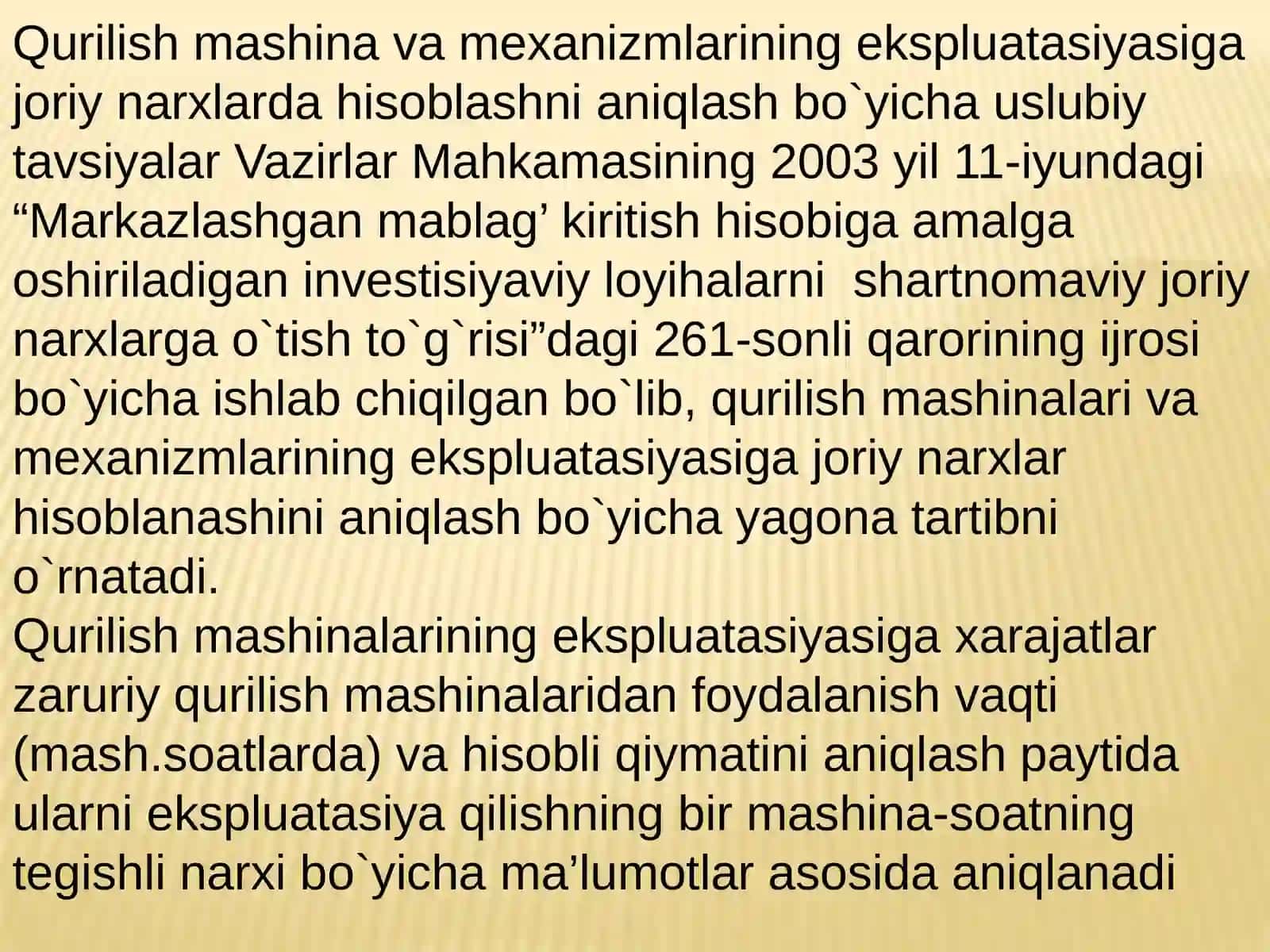 Yo‘l qurilish mashina mexanizmlardan foydalanish smeta hisobiningharajatlar tarkibi va tizimi 2