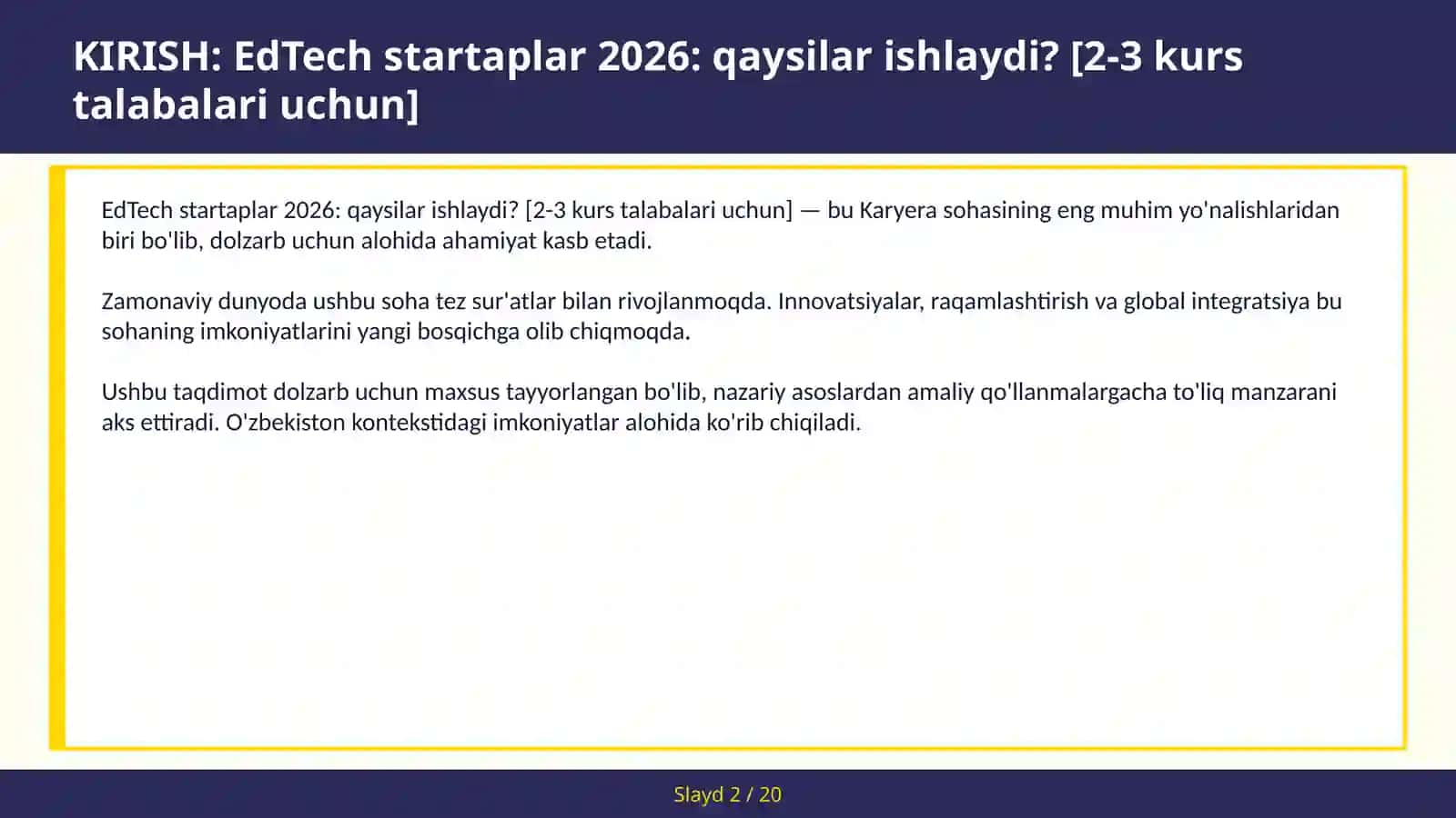 EdTech startaplar 2026: qaysilar ishlaydi? [2-3 kurs talabalari uchun] 2