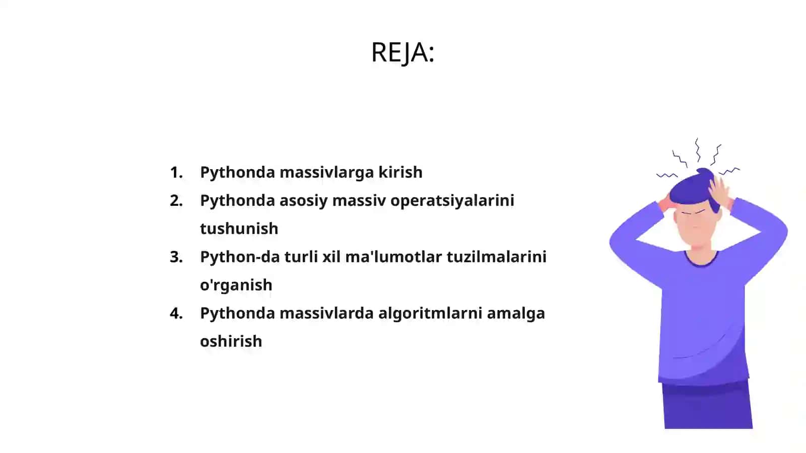 Massivlar va ular ustida bajariladigan algoritmlarni python dasturida ishlash 2