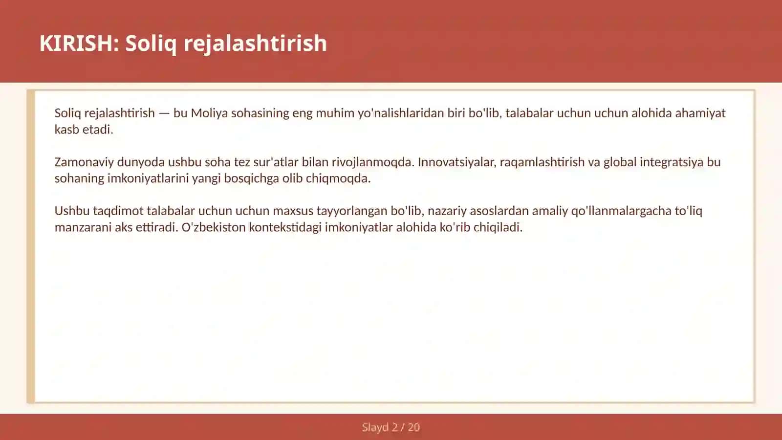 Soliq rejalashtirish 2