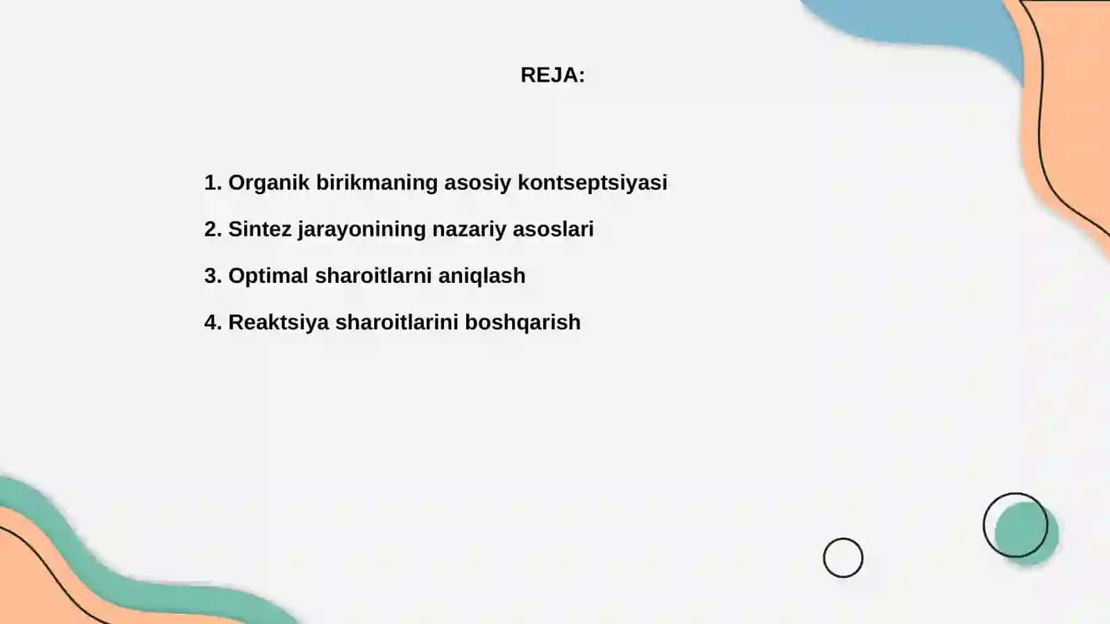 Organik birikmalarning sintezini optimal sharoitini tayyorlash 2