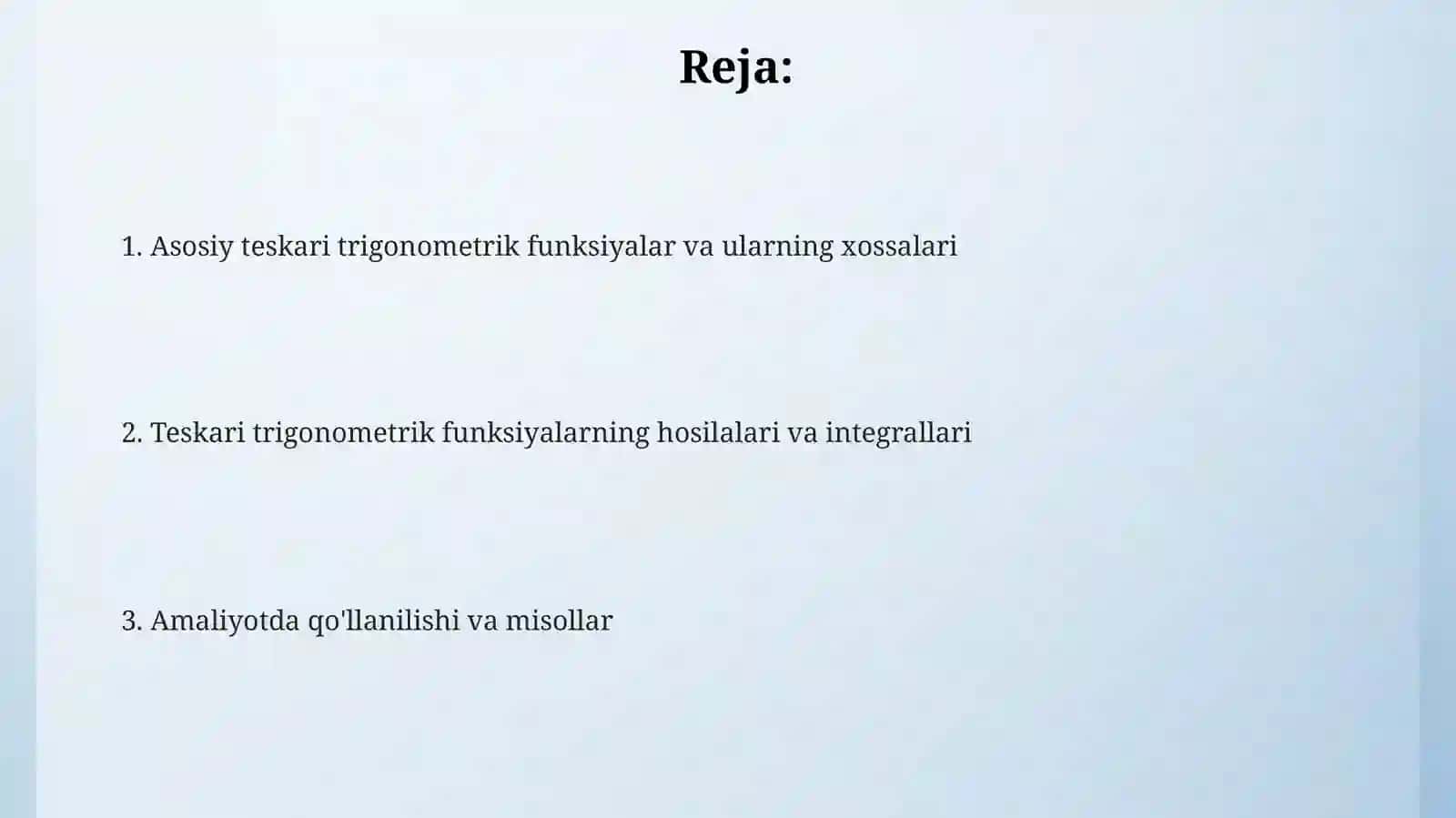 Teskari trigonometrik funksiyalar 2