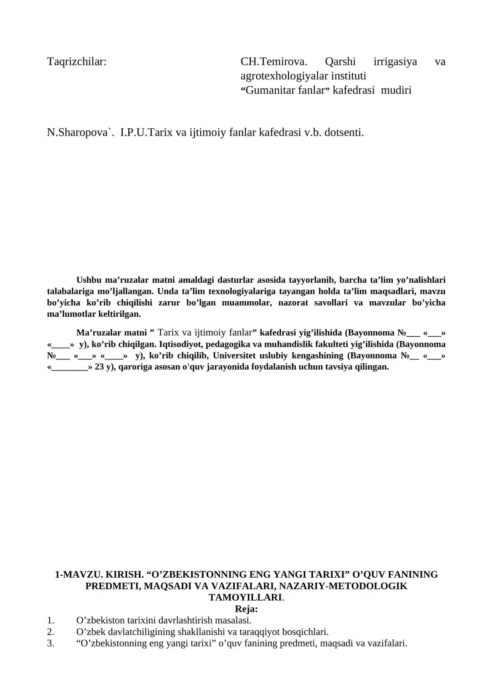 O`zbekistonning eng yangi tarixi 2