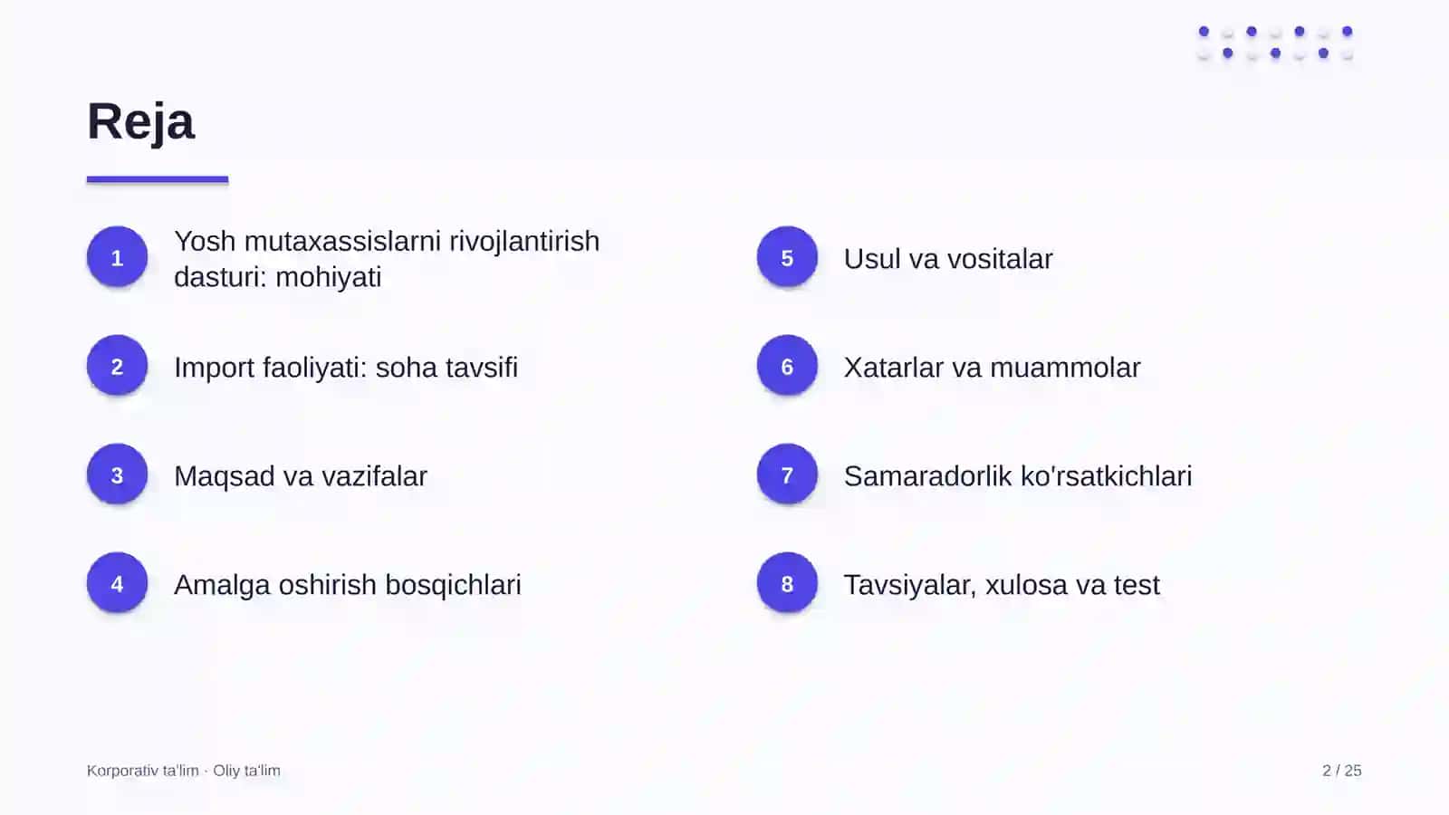 Import faoliyatida yosh mutaxassislarni rivojlantirish dasturi 2