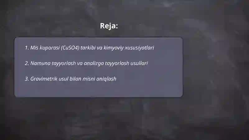 Mis kuporasi tarkibida misni aniqlash 2