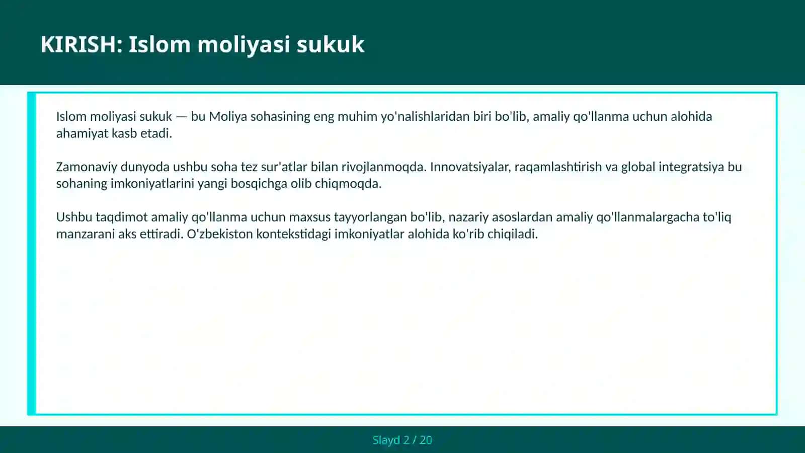 Islom moliyasi sukuk 2
