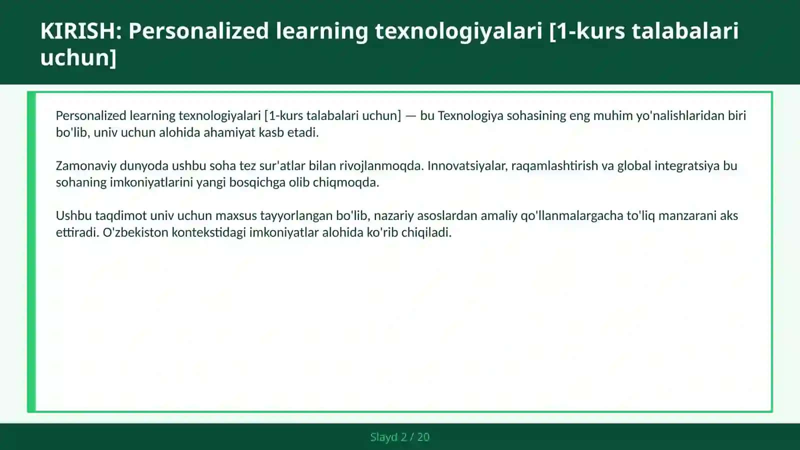 Personalized learning texnologiyalari [1-kurs talabalari uchun] 2