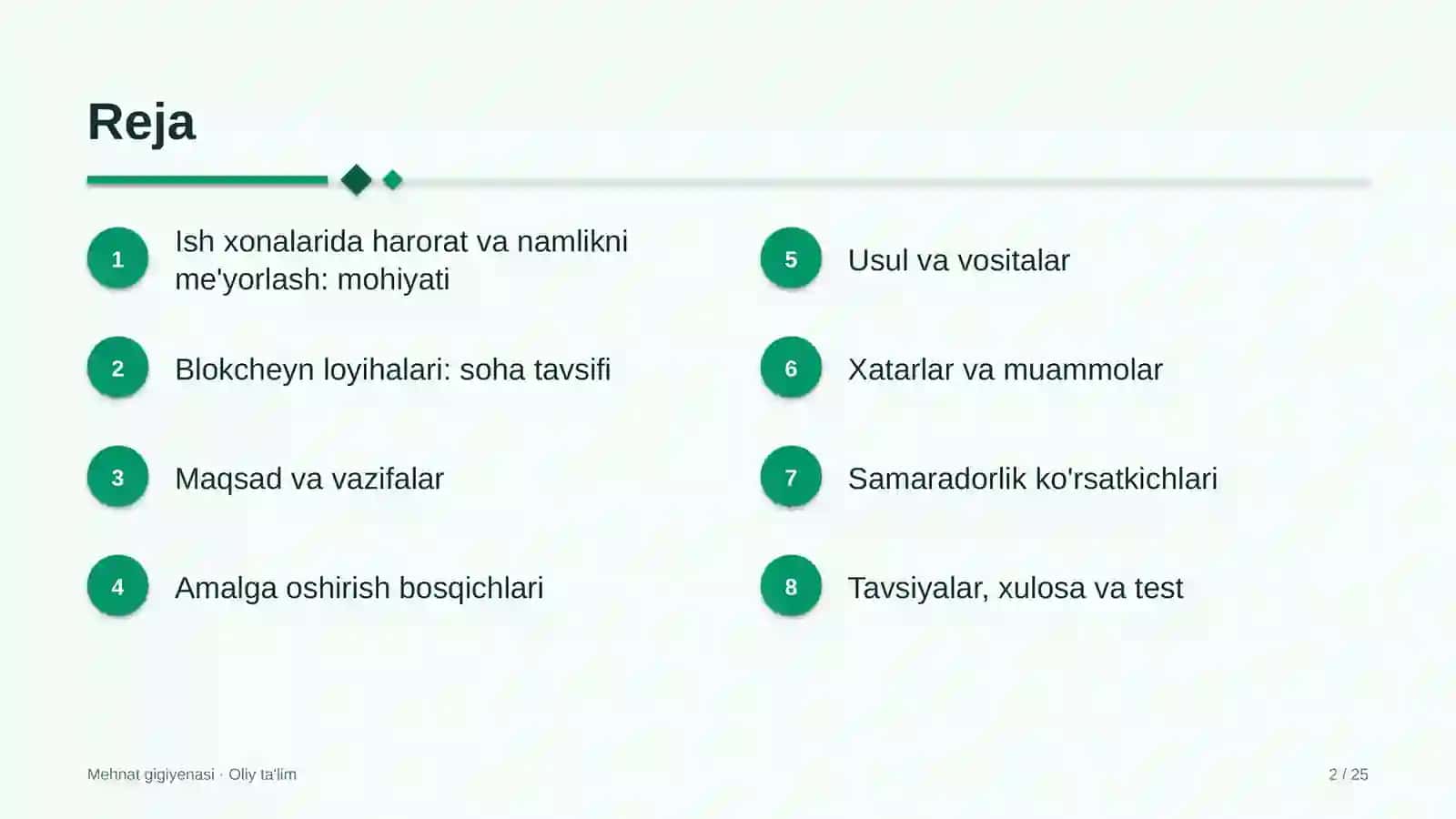 Mehant gigiyenasi · Oliy ta'lim 2