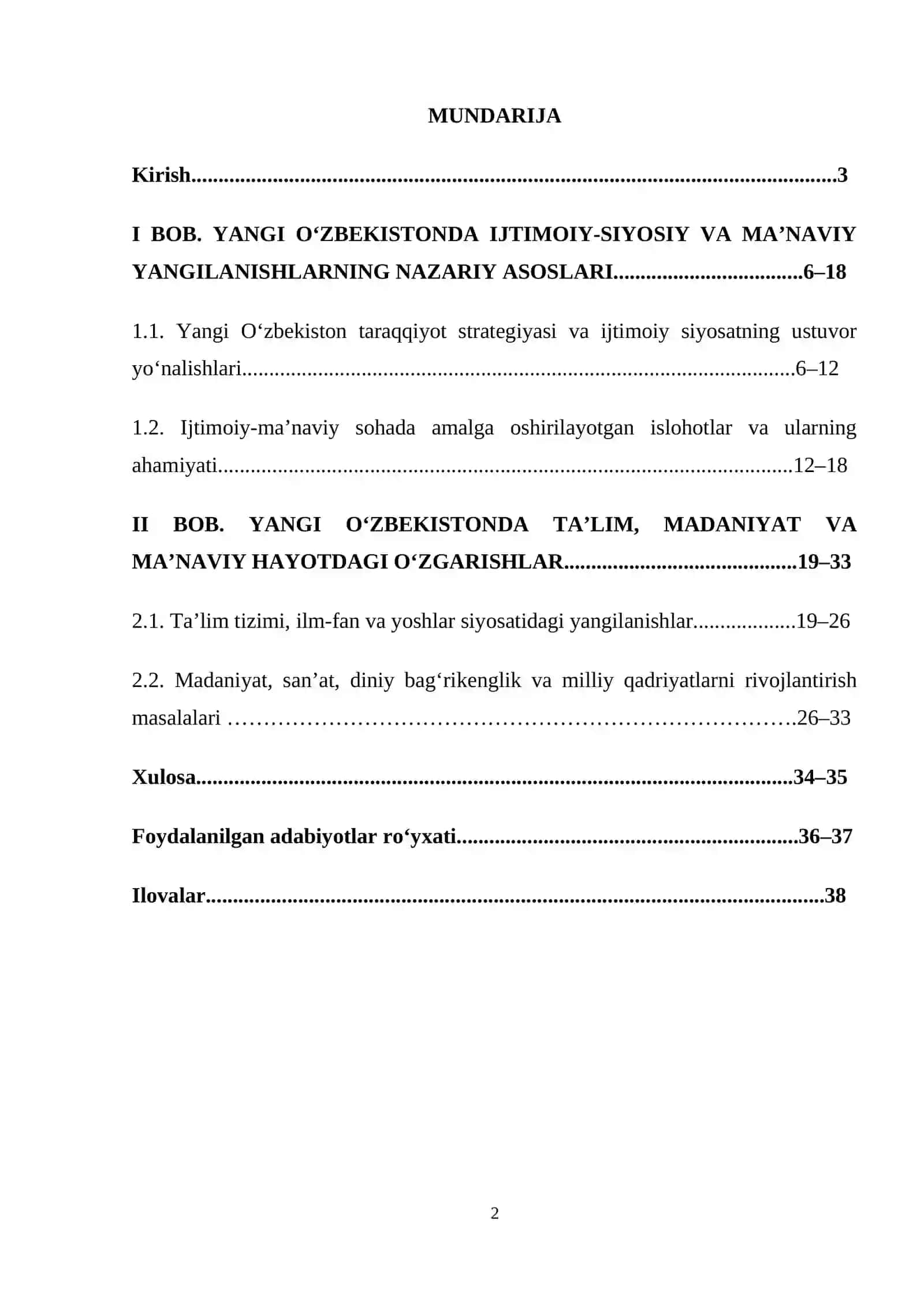 Yangi O’zbekiston ijtimoiy-manaviy sohadagi yangilanishlar 2