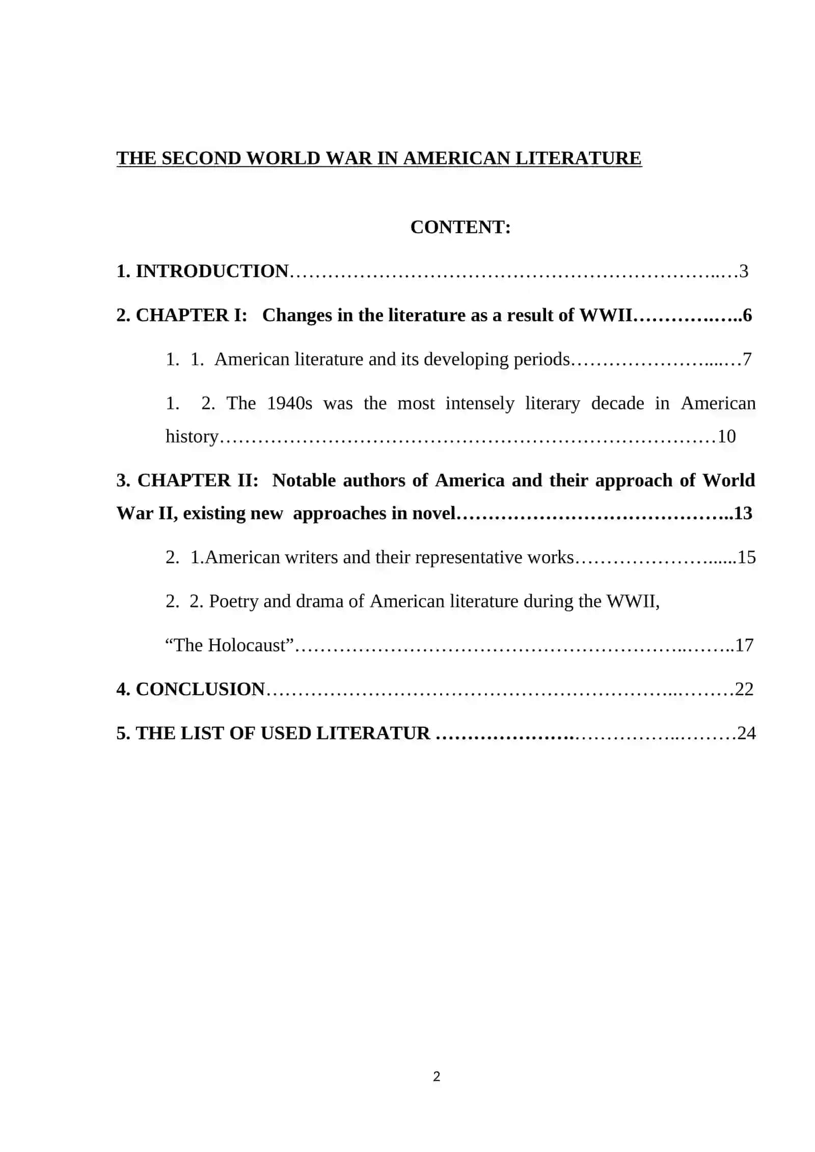 THE SECOND WORLD WAR IN AMERICAN LITERATURE 2