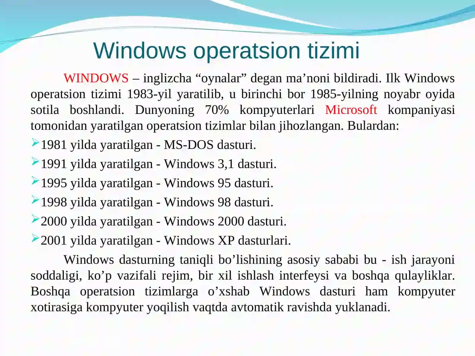 Windows operatsion tizimi haqida 2