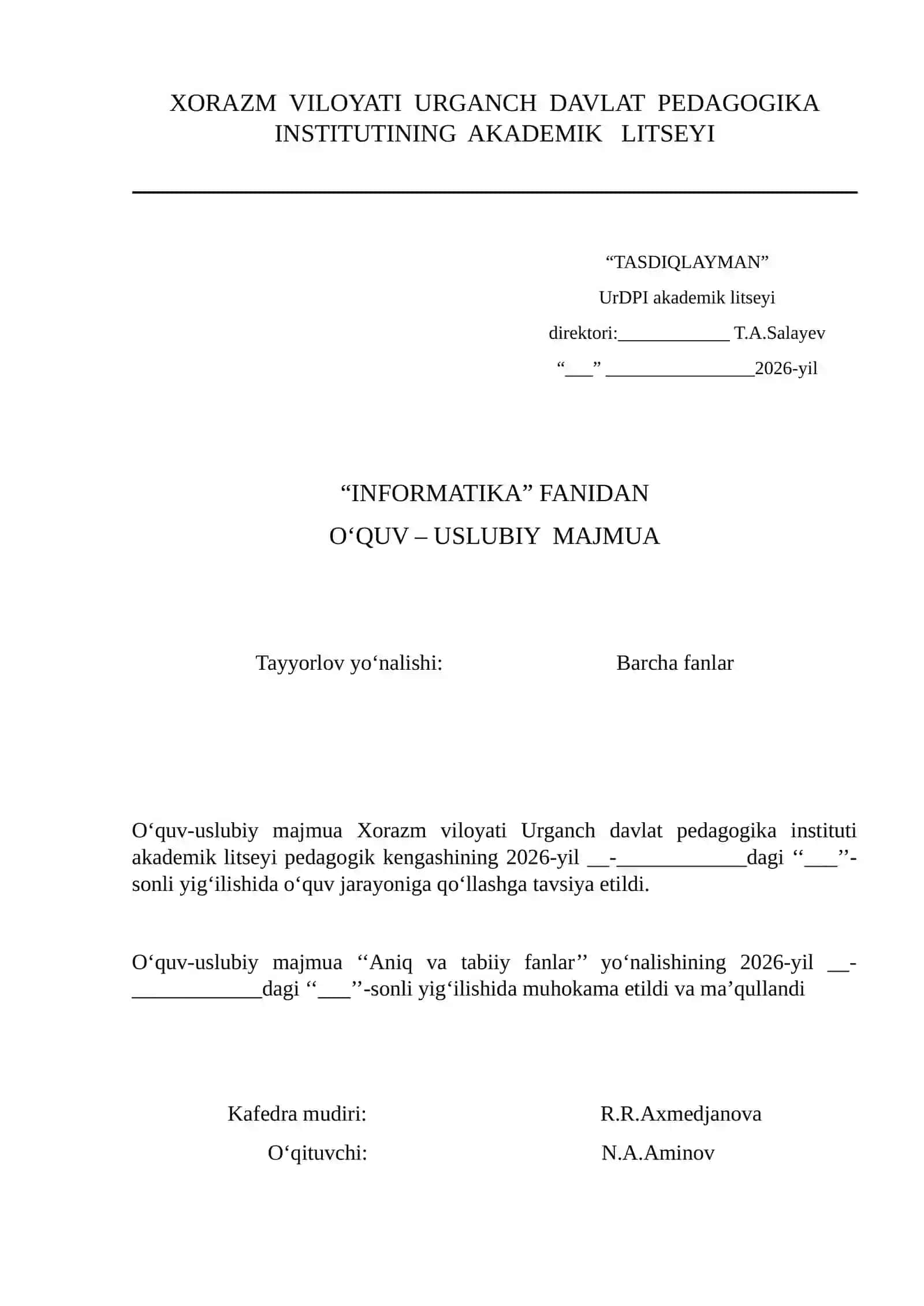 INFORMATIKA FANIDAN O‘QUV-USLUBIY MAJMUA 2