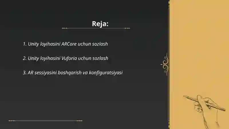 Unityda AR (Augmented Reality) o'yin komponentlarini yaratish 2