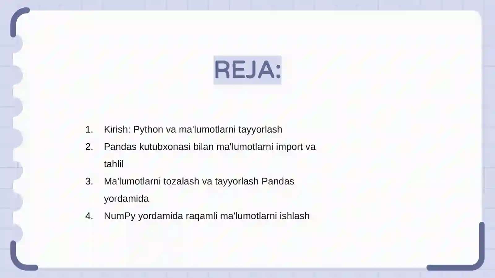 Ma'lumotlarni oldindan tayyorlash Python asosida (Pandas, NumPy, Matplotlib) 2