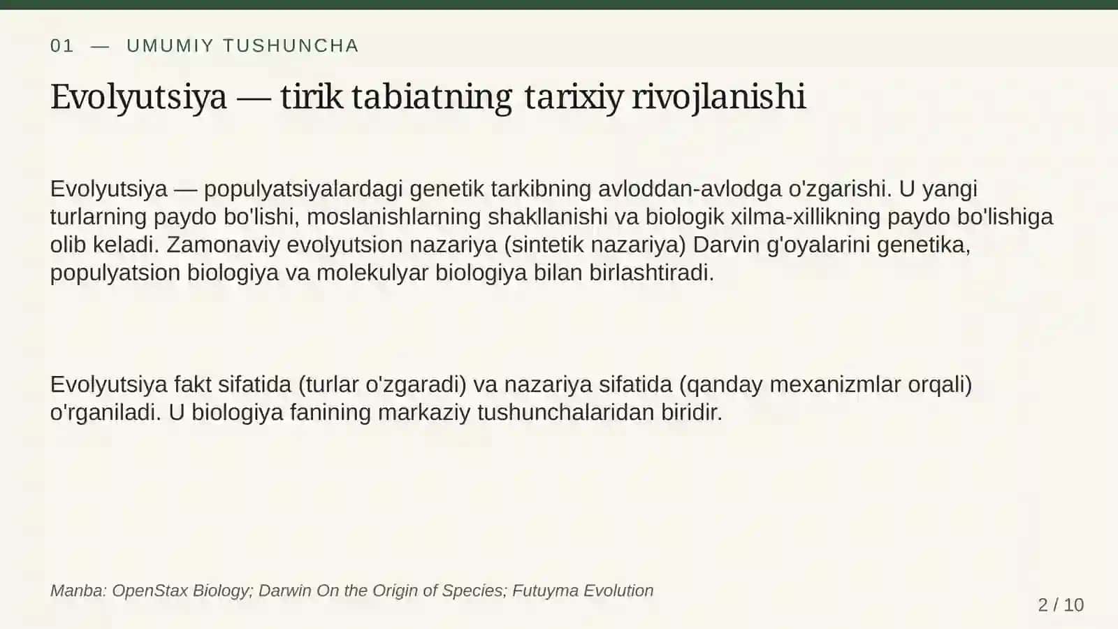Evolyutsiya va tabiiy tanlanish 2