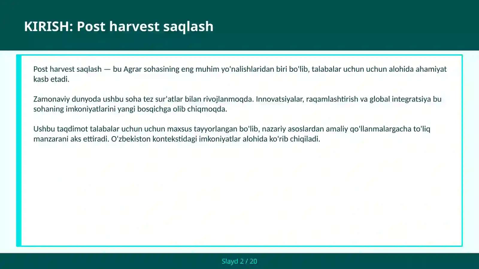 Post harvest saqlash 2