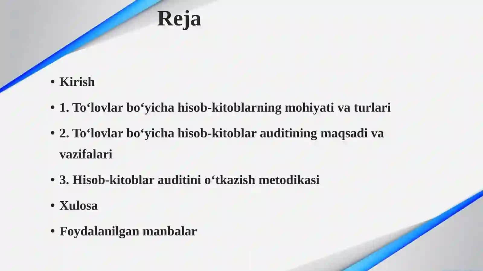 To'lovlar bo'yicha hisob-kitoblarni audit 2