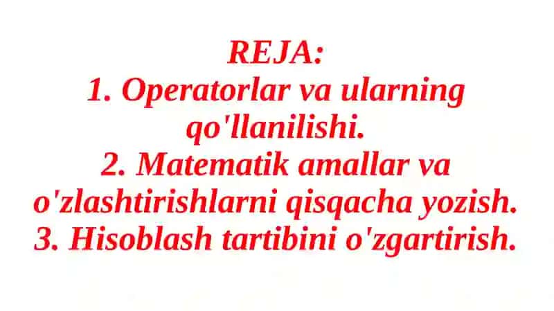 Python dasturlash tilida operatorlar va ifodalar 2