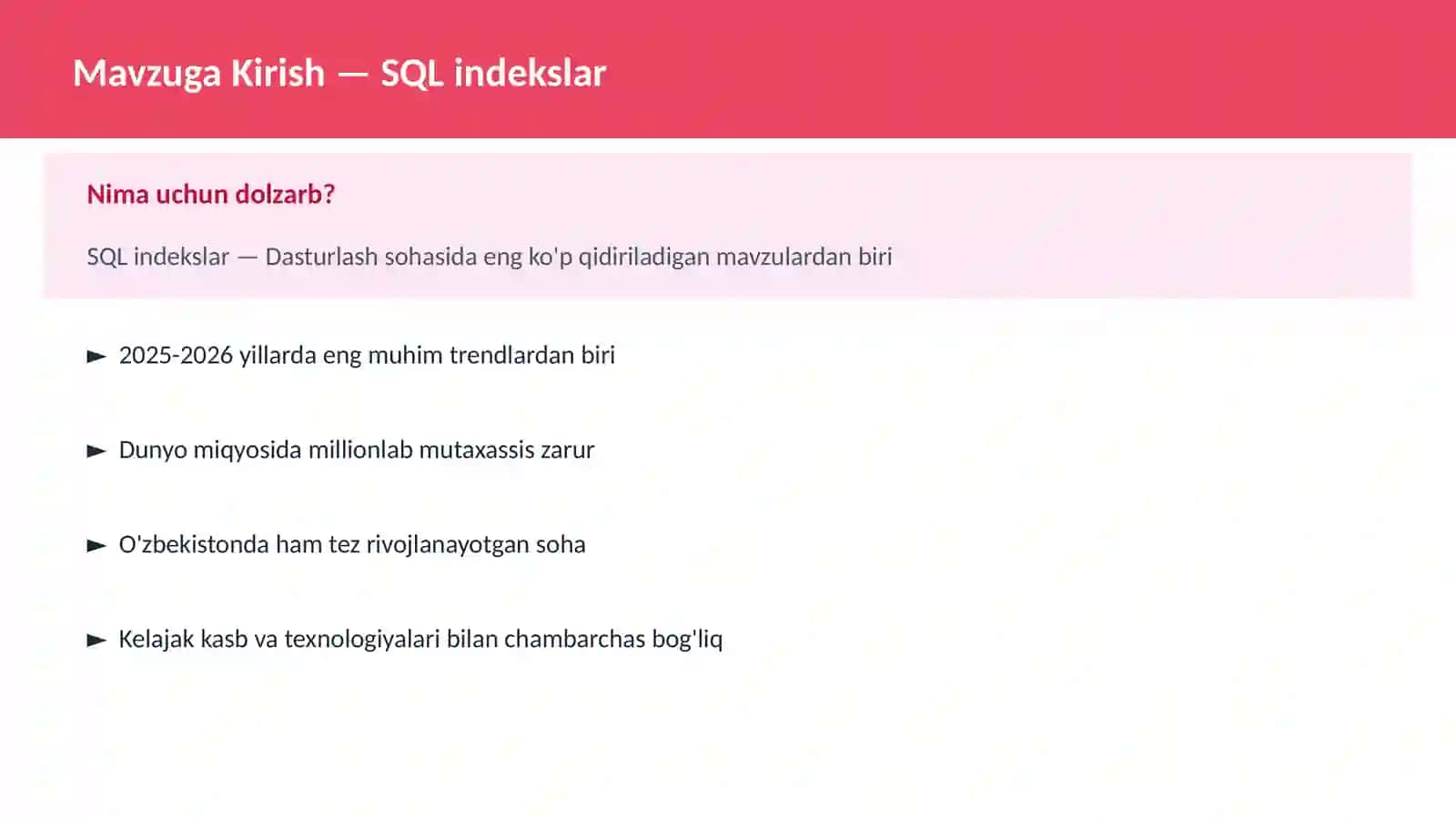 SQL indekslar 2
