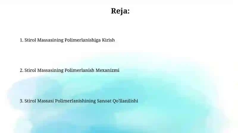 Stirolni massada polimerlanishi 2