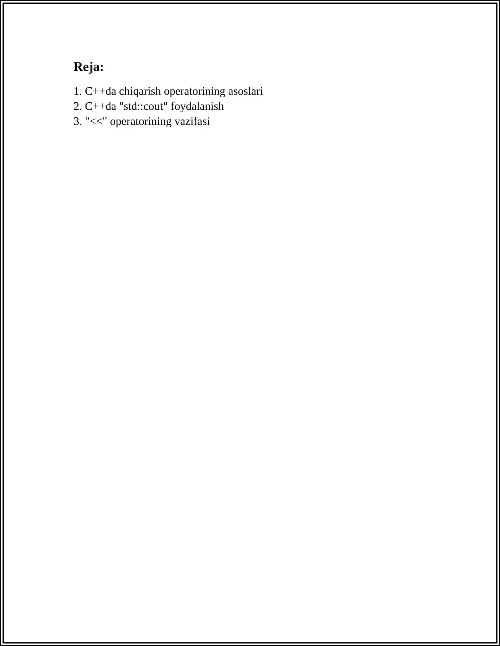 C++DA CHIQARISH OPERATORI 2