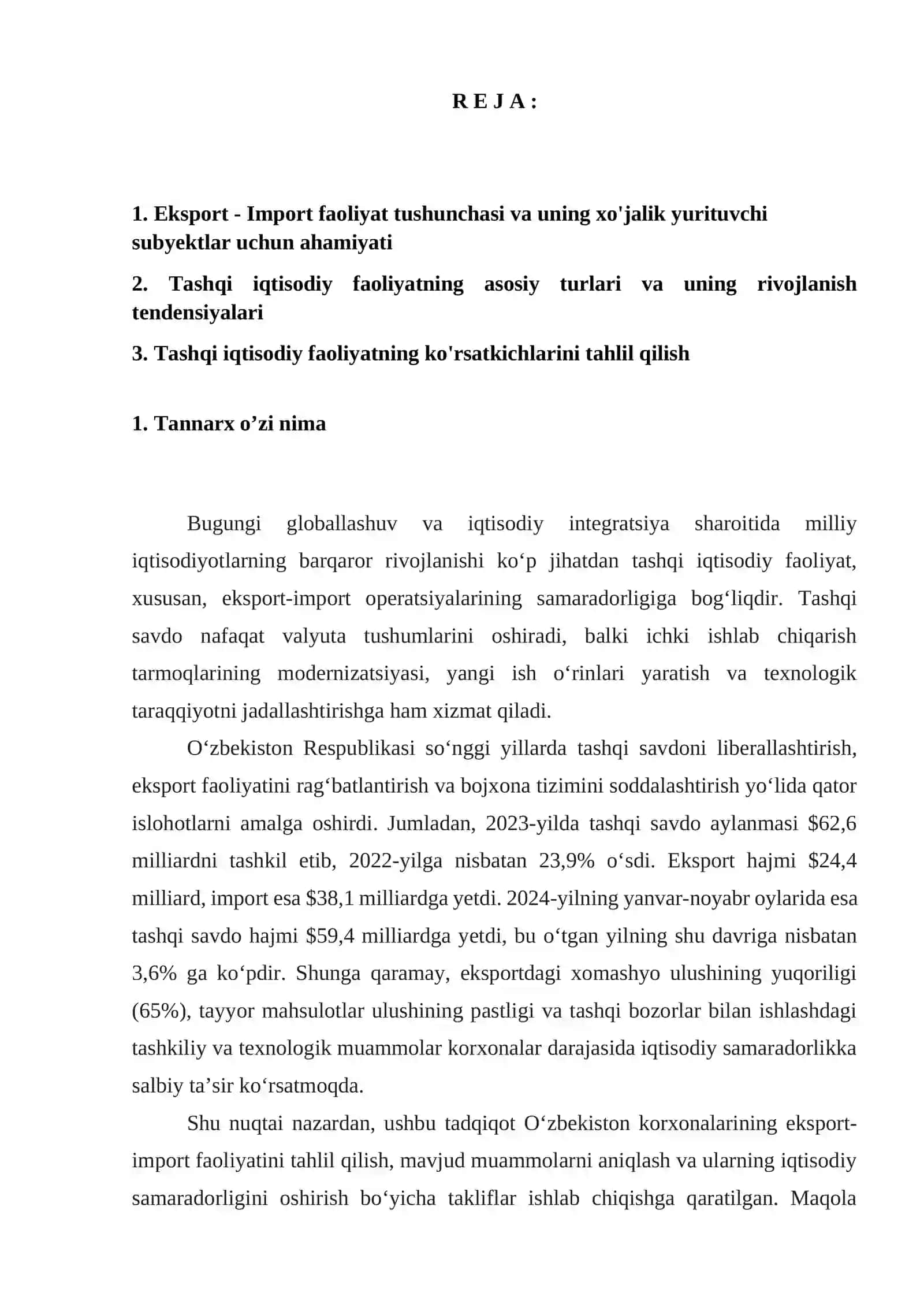 Eksport-import faoliyati tahlili 2