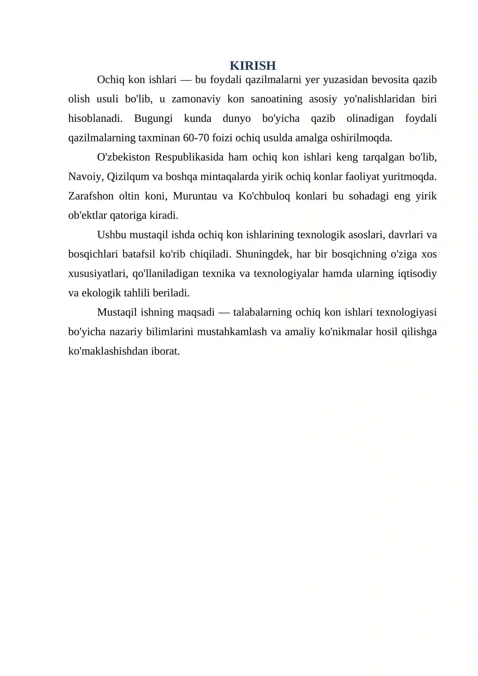 Ochiq kon ishlari davrlari va bosqichlarining texnologik asoslari va ularning tahlili 2
