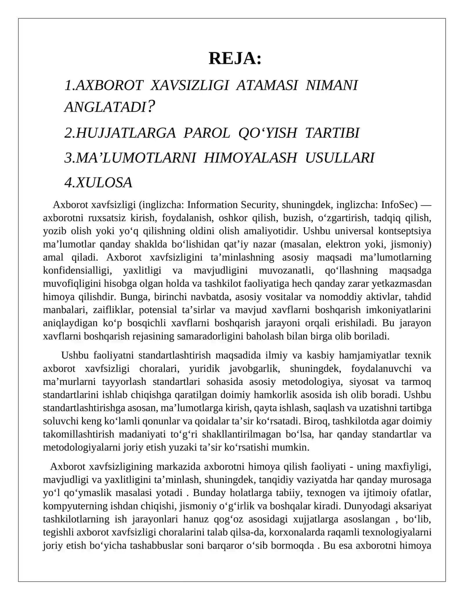 Axborot xavfsizligi (Information Security) 2