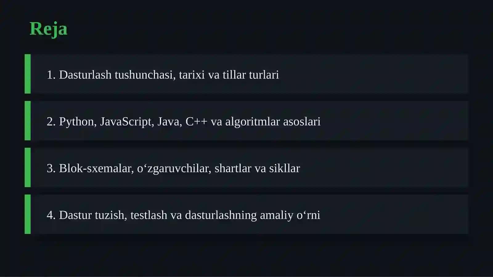 DASTURLASH TILLARI VA ALGORITMLASH ASOSLARI 2