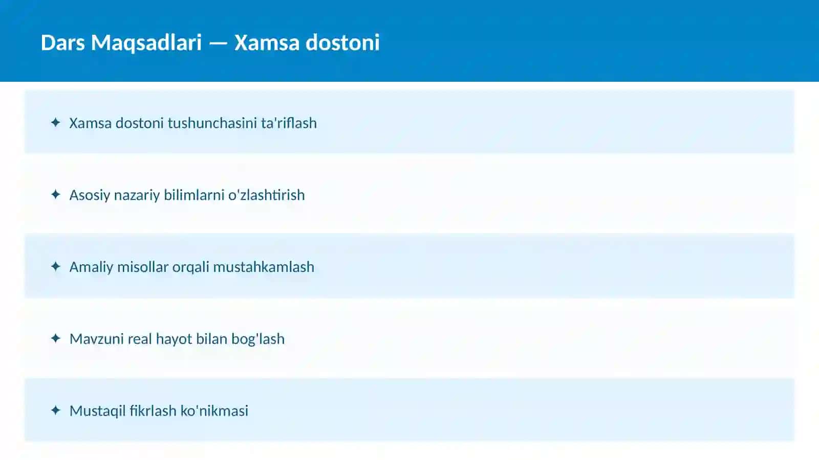 Xamsa dostoni tushunchasini ta'riflash 2