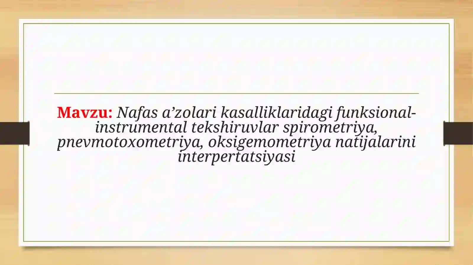 Nafas a’zolari kasalliklaridagi funksional- instrumental tekshiruvlar spirometriya, pnevmotoxometriya, oksigemometriya natijalarini interpertatsiyasi 2