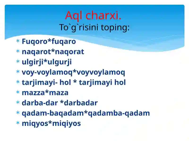 Aql charxi.To`g`risini toping 2