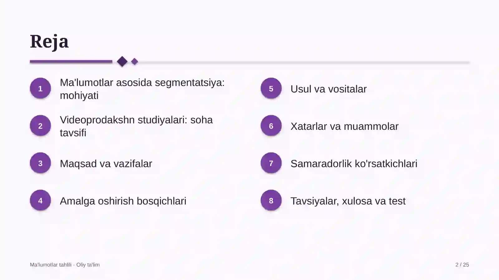 Videoprodakshn studiyalarida ma'lumotlar asosida segmentatsiya qilish 2