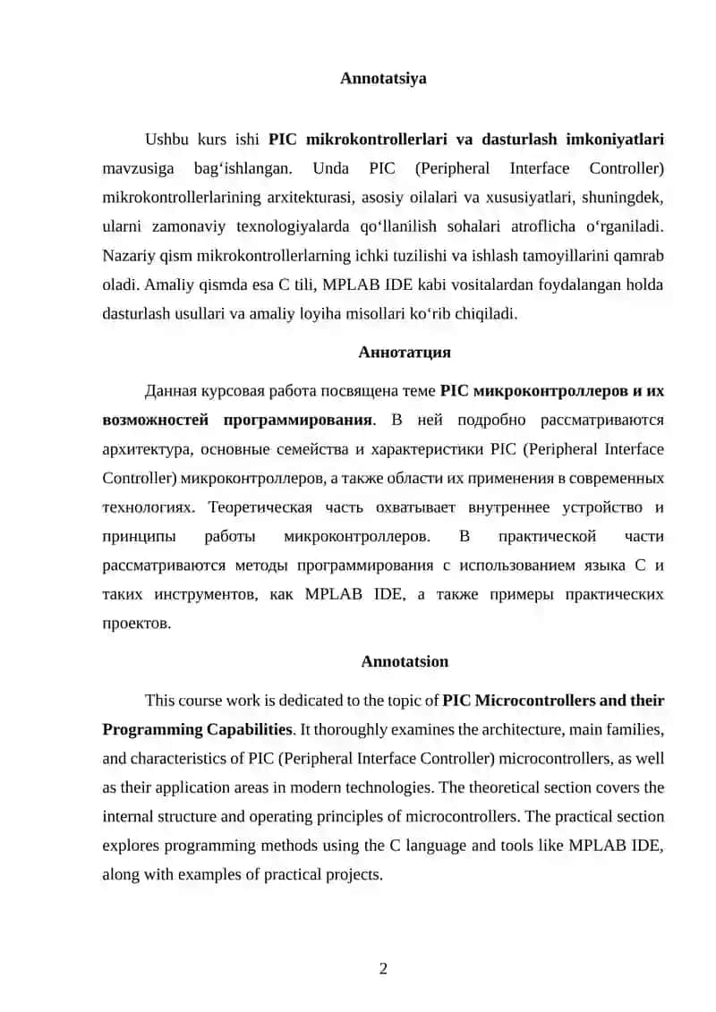 PIC MIKROKONTROLLERLARI VA DASTURLASH IMKONIYATLARI 2