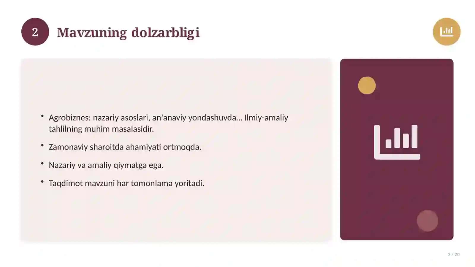 Agrobiznes: nazariy asoslari, an'anaviy yondashuvda (Magistrlik dissertatsiyasi mavzusi) 2