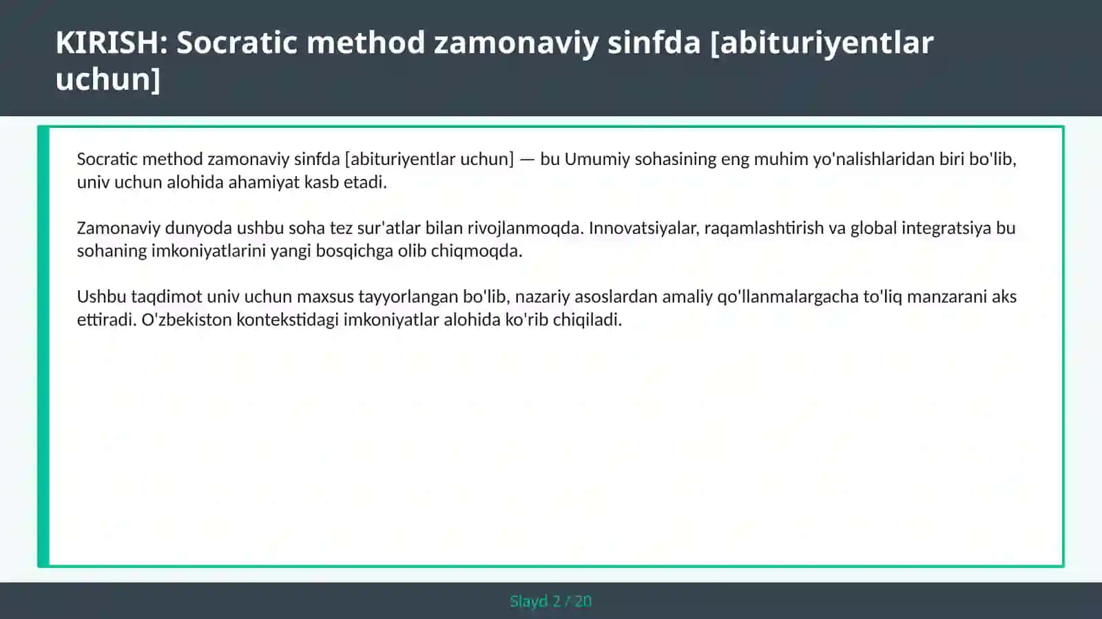 Socratic method zamonaviy sinfda [abituriyentlar uchun] 2