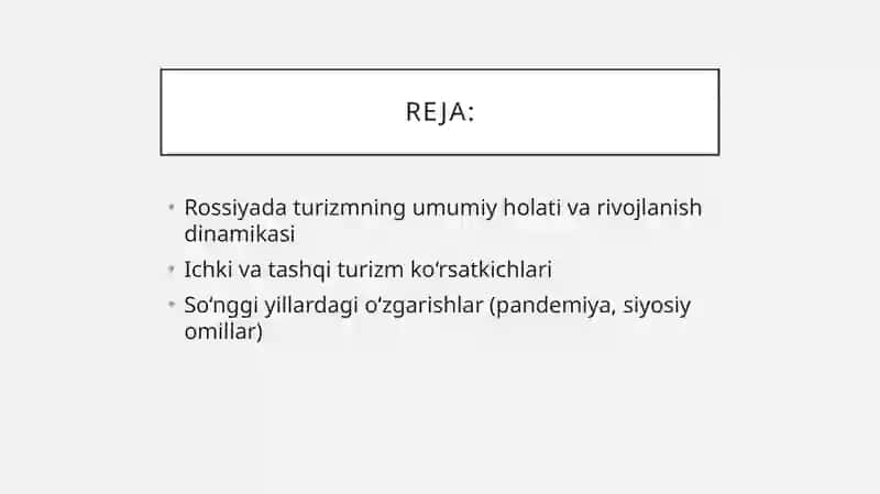 Rossiyaning turizm ko`rsatkichlari 2