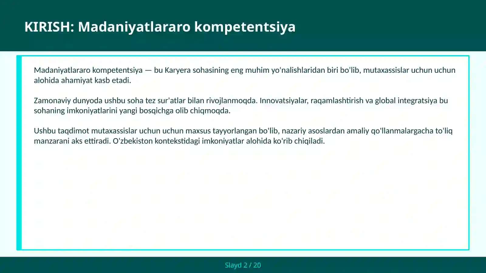 Kirish: Madaniyatlararo kompetentsiya 2