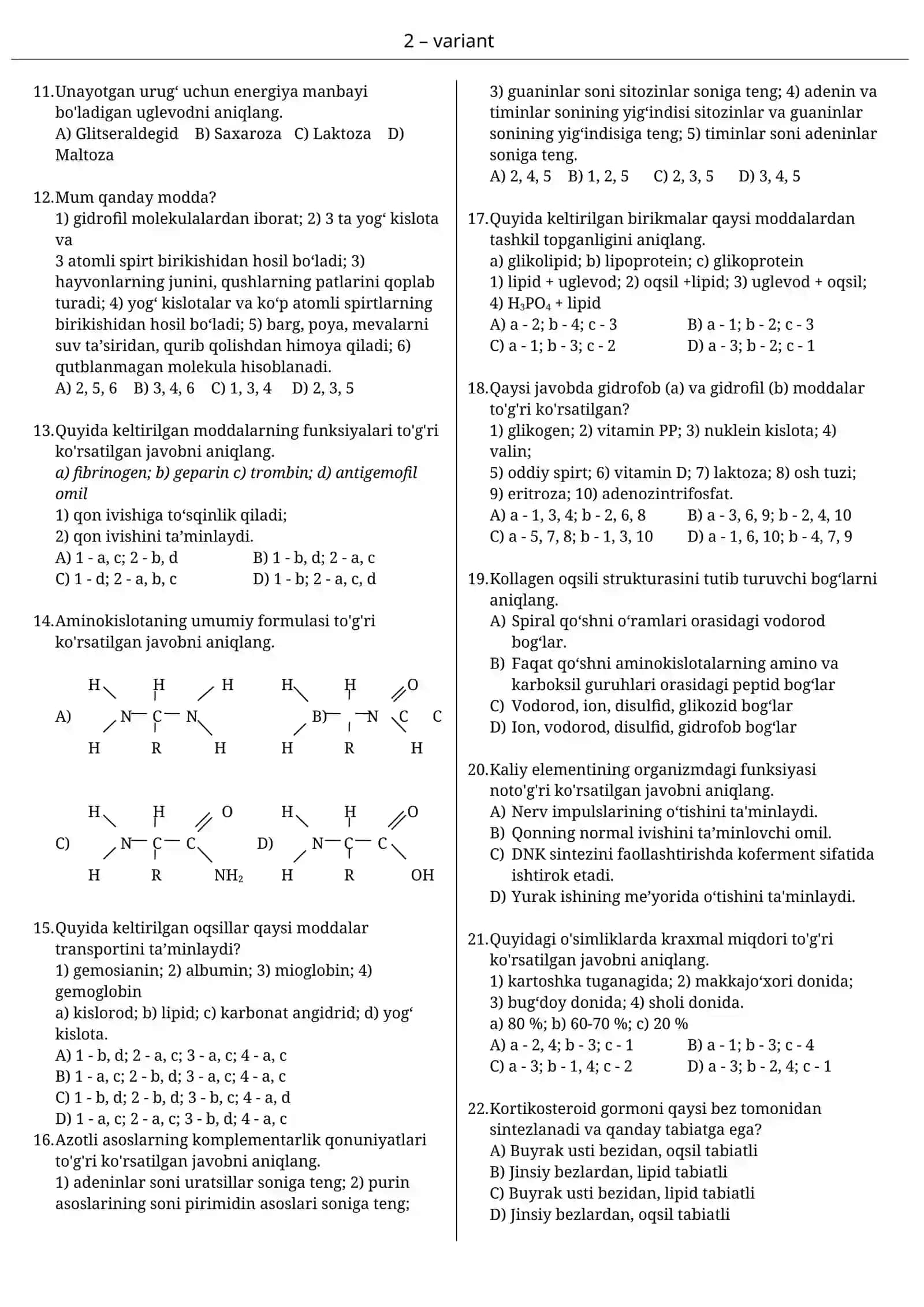 10-sinf Biologiya test 2-variant 2