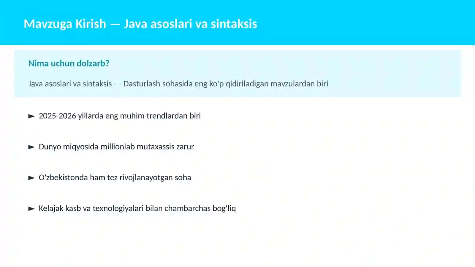DASTURLASH | JAVA VA KORXONA 2