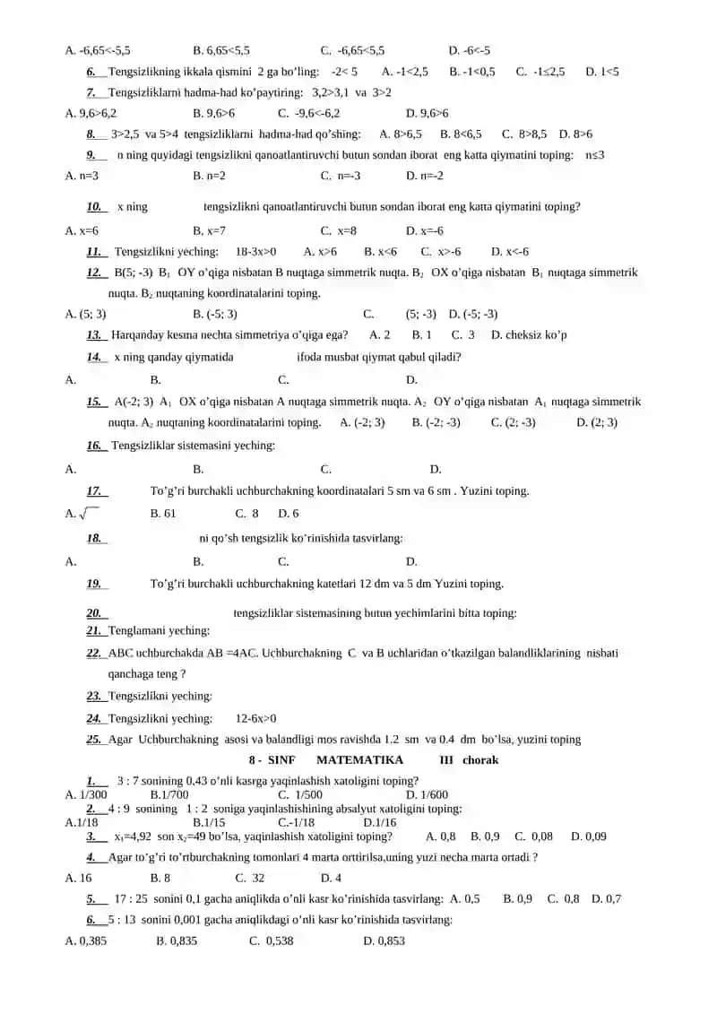 8 - SINF MATEMATIKA I chorak 2
