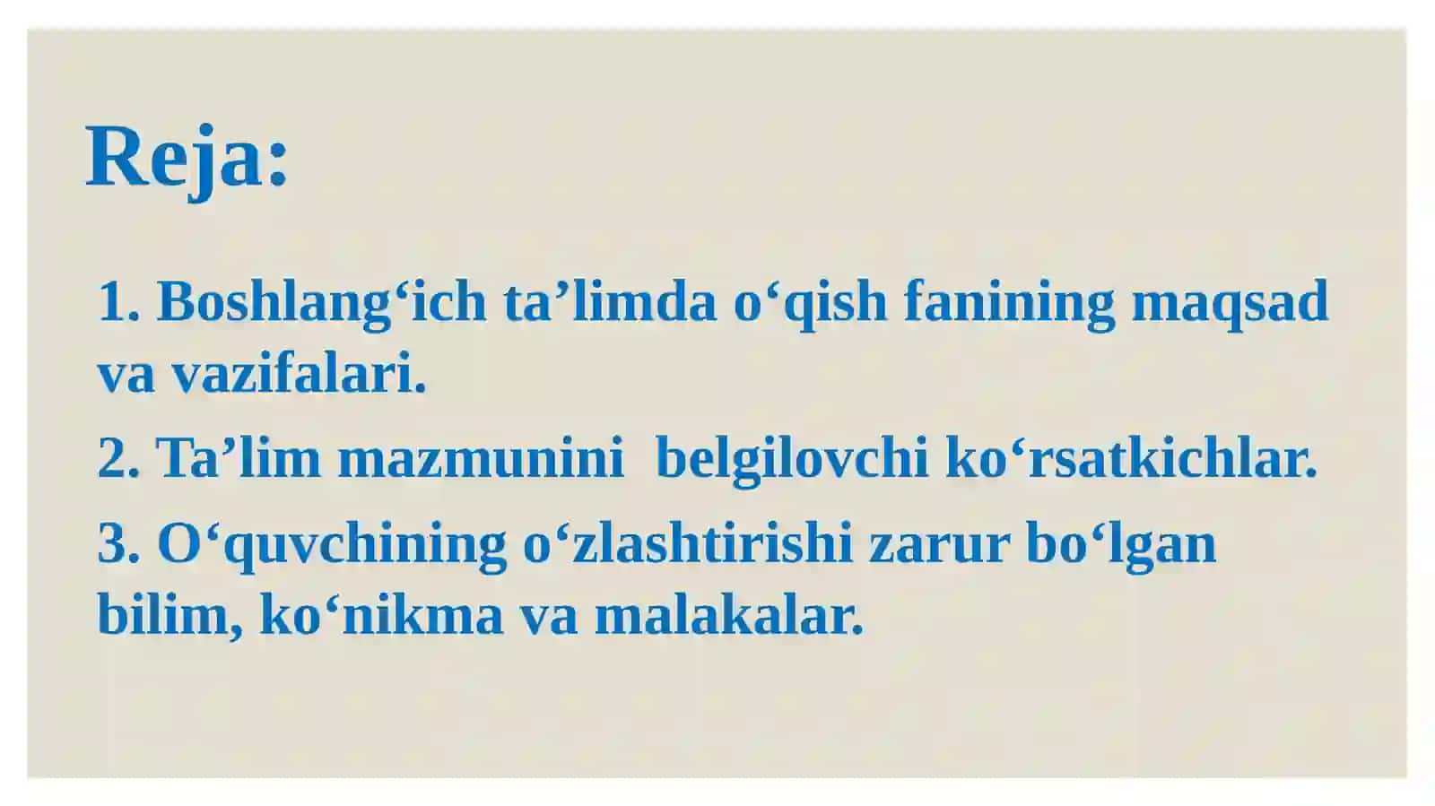 O‘qish fanidan Davlat ta’lim standarti 2